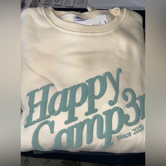 HAPPY CAMP3R CREWNECK. VANILLA WITH SAGE WRITING. NWT. SOLD OUT ONLINE. - Picture 2 of 3